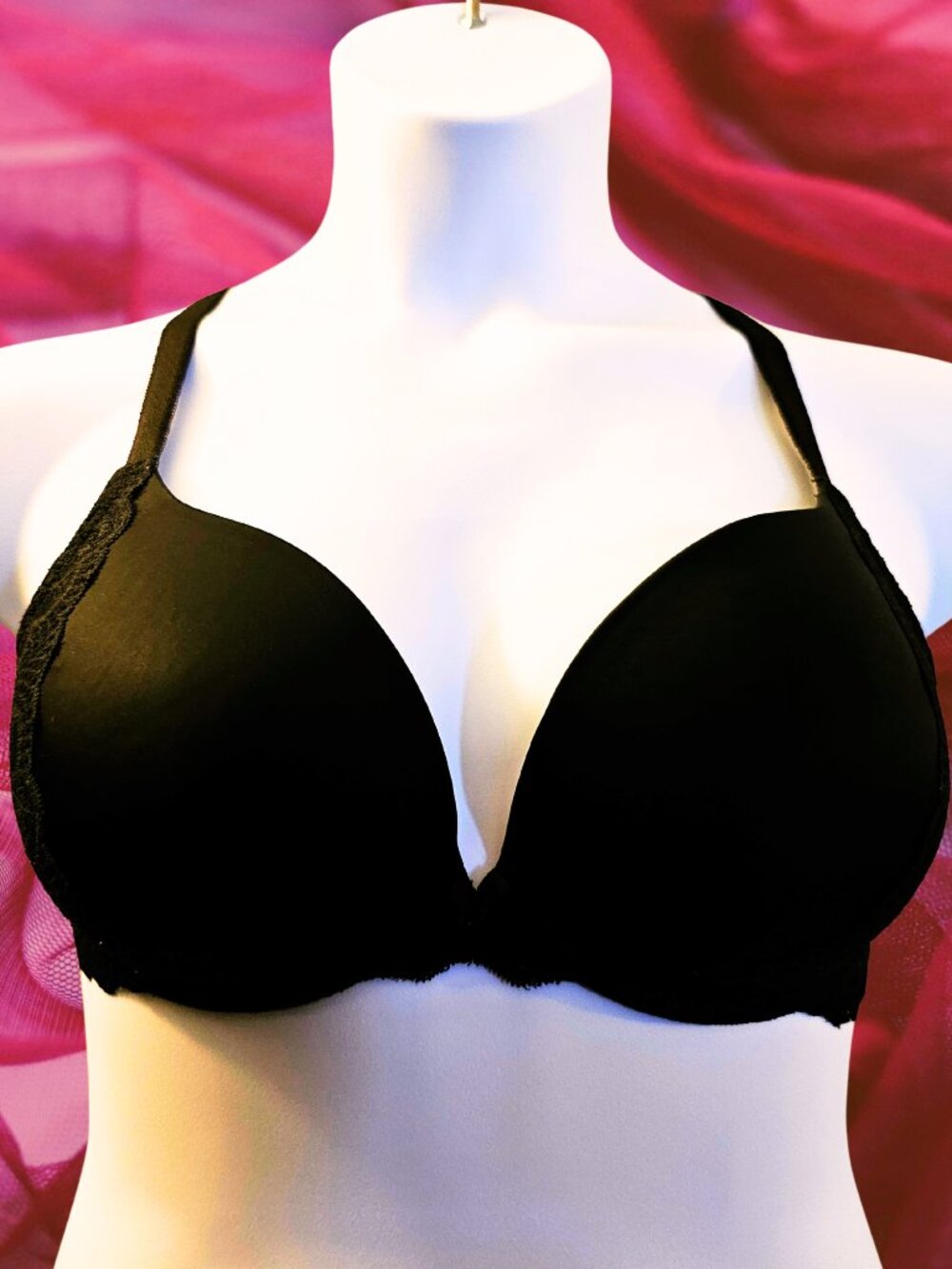 Torrid Curve Black Push-Up Plunge Bra 40C Convertible Straps Underwire